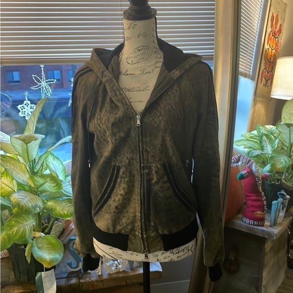 Preview  GREEN DISTRESSED Leather Vintage  Bomber Jacket  VERY SOFT Sz Euro 44 - Picture 3 of 15